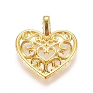 Zinc Alloy Open Back Bezel Pendants, For DIY UV Resin, Epoxy Resin, Pressed Flower Jewelry, Heart, Golden, 16x14.5x3mm, Hole: 1.5mm(PALLOY-E564-69G)