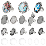 DIY Blank Dome Finger Rings Making Kit, Including Flower & Owl & Bowknot Adjustable Alloy Ring Settings, Glass Cabochons, Antique Silver, 20Pcs/bag(DIY-SC0022-21)