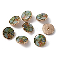 Alloy Enamel Shank Buttons, Flat Round with Tree, Light Gold, Colorful, 18x7~8mm, Hole: 2mm(BUTT-WH0015-52A)