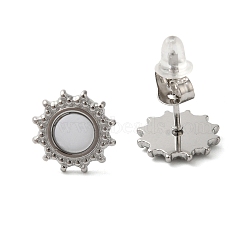 Non-Tarnish 304 Stainless Steel Embossing Stud Earrings, Stainless Steel Color, Sun, 10.5mm(EJEW-U001-06P-01)