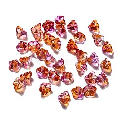 Transparent Czech Glass Beads, Two Tone, Flower, Orange Red, 8.5x6.5mm, Hole: 1mm, about 237~243pcs/bag(GLAA-G070-05A-014)
