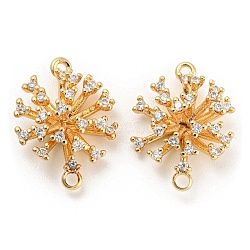 Brass Micro Pave Clear Cubic Zirconia Connector Charms, 3D Flower Links, Real 18K Gold Plated, 17x13x6.5mm, Hole: 1.2mm and 1mm.(KK-Q789-45G)