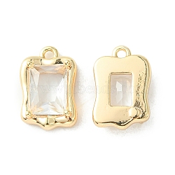 Brass Micro Pave Clear Cubic Zirconia Charms, Irregular Rectangle Charm, Real 18K Gold Plated, 13.5x9x4mm, Hole: 1.2mm(KK-L208-08G)