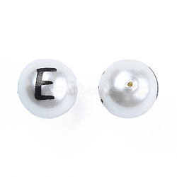 ABS Plastic Imitation Pearl Beads, with Printed, Round with Letter, Letter.E, 10mm, Hole: 1mm(KY-N015-148E)