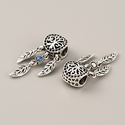 Tibetan Style Alloy European Pendant Rhinestone Settings, Dangle Charms, with Sapphire Rhinestone, Woven Web/Net with Feather, Antique Silver, Fit for 1mm Rhinestone, 30x11x7mm, Hole: 4.5~4.6mmm.(FIND-TAC0001-64)