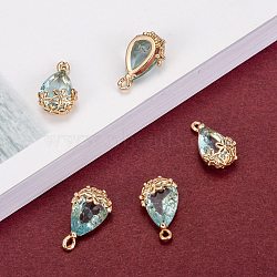 Transparent Glass Pendants, for DIY Jewelry Making, with Brass Findings, Faceted, teardrop, with Flower, Light Gold, Pale Turquoise, 16x9x6mm, Hole: 1.2mm
(X-GLAA-T007-05C)