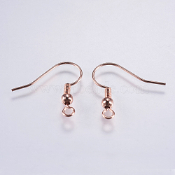 Brass Earring Hooks, Ear Wire, with Horizontal Loop, Long-Lasting Plated, Lead Free & Cadmium Free, Rose Gold, 18.5x18x3mm, Hole: 1.5mm, 20 Gauge, Pin: 0.8mm(KK-F737-42RG-RS)