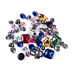 Glass Rhinestone Cabochons/Pendants/Links, Mixed Shapes, Mixed Color, 10~29x10~23x3~8.5mm, Hole: 1~1.6mm and no hole(GLAA-XCP0012-01)