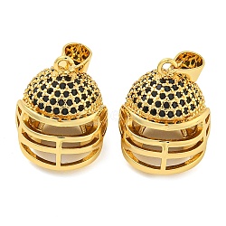 Rack Plating Brass Micro Pave Cubic Zirconia Pendants, Lead Free & Cadmium Free, Long-Lasting Plated, Rugby Cap, Black, 17x13.5x15mm, Hole: 3.4mm(KK-Z063-49G-02)