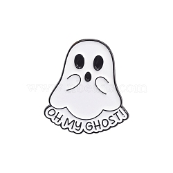 Cute Food Ghost Brooch, Halloween  Alloy Enamel Pins, Original Clothing Accessories Collar Pin Chest Flower, with The Word OH MY GHOST, White, 29.6x26.2mm(PW-WGA3985-05)