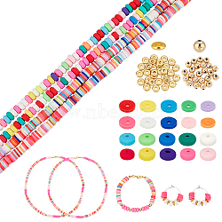 PandaHall Elite Flat Round Handmade Polymer Clay Beads, Disc Heishi Beads for Hawaiian Earring Bracelet Necklace Jewelry Making, Mixed Color, 6x1mm, Hole: 2mm, about 380~400pcs/strand, 17.7 inch(CLAY-PH0001-42)
