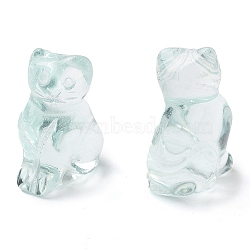 Glass Carved Cat Figurines, for Home Office Desktop Decoration, Azure, 10.5~13x16~18x21.5~23.5mm(DJEW-L023-B28)