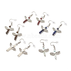 Alloy Angel Dangle Earrings, Natural Gemstone Beaded 304 Stainless Steel Drop Earrings for Women, 49mm, Pin: 0.7mm(EJEW-JE04872)