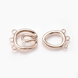 Brass Hook Clasps, 3-Strand, 6-Hole, Real Rose Gold Plated, 36mm, Hole: 1.8~2mm(KK-P164-22RG)