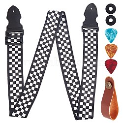 Gorgecraft 1 Set Guitar Accessory Set, with Polyester & PU Leather Strap, Microfiber & Iron Neck Strap, Silicone Strap Buckle, Plastic Guitar Picks, Tartan, 80~137cm, 50mm, 7pcs/set(AJEW-GF0003-92C)