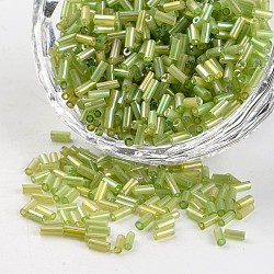Glass Bugle Beads, Transparent Colours Rainbow, Yellow Green, 3~5x1.8~2mm, Hole: 0.8mm, about 12000pcs/450g(SEED-I001-164)