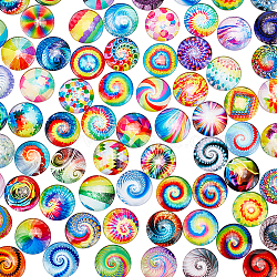 Elite Glass Cabochons, Half Round with Mixed Pattern, Mixed Color, 25x6mm, 70pcs/bag, 1bag/box(GLAA-PH0002-17)