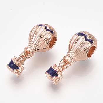 Alloy European Dangle Charms, with Enamel, Large Hole Pendants, Hot Air Balloon, Rose Gold, Blue, 22.5mm, Hole: 4mm