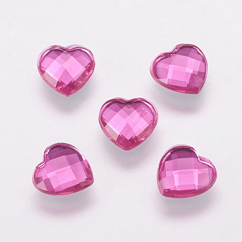Taiwan Acrylic Rhinestone Cabochons, Back Plated, Flat Back and Faceted, Heart, Deep Pink, 12mm
