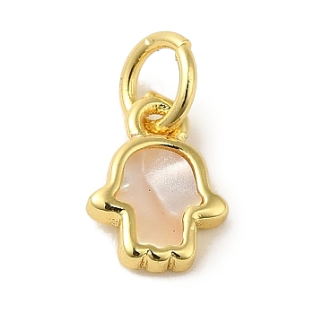 Brass Pendants, with Shell, Real 18K Gold Plated, Hamsa Hand, 9x6.5x1.6mm, Hole: 3.2mm