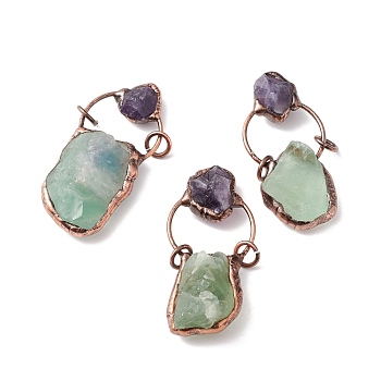 Raw Rough Natural Green Aventurine & Amethyst Big Pendants, with Red Copper Tone Brass Findings, Nuggets, Cadmium Free & Lead Free, 51.5~63x27.5~29x13~18mm, Hole: 6mm