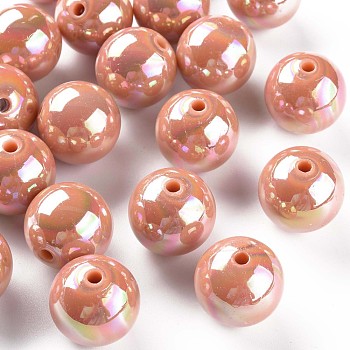 Opaque Acrylic Beads, AB Color Plated, Round, Dark Salmon, 20x19mm, Hole: 2~3mm, about 111pcs/500g