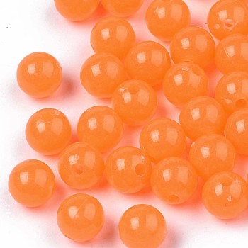 Luminous Acrylic Beads, Glow in the Dark, Round, Dark Orange, 8mm, Hole: 1.8mm, about 1850pcs/500g