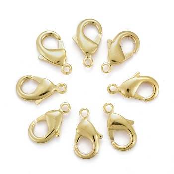 Brass Lobster Claw Clasps, Parrot Trigger Clasps, Nickel Free, Golden, about 15mm long, 8mm wide, 3mm thick, hole: 2mm