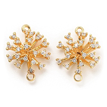 Brass Micro Pave Clear Cubic Zirconia Connector Charms, 3D Flower Links, Real 18K Gold Plated, 17x13x6.5mm, Hole: 1.2mm and 1mm.