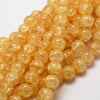 Crackle Glass Round Beads Strands, Goldenrod, 12mm, Hole: 1mm, about 33pcs/strand, 15 inch