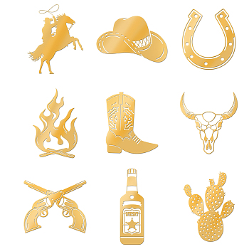 Nickel Decoration Stickers, Metal Resin Filler, Epoxy Resin & UV Resin Craft Filling Material, Western Cowboy Theme, 40x40mm, 9 style, 1pc/style, 9pcs/set