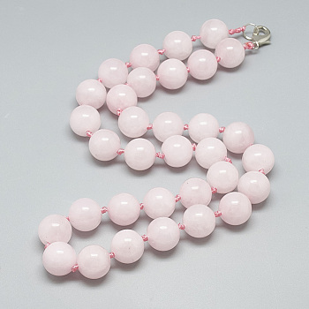 Natural Rose Quartz Beaded Necklaces, with Alloy Lobster Clasps, Round, 18.8 inch~19.2  inch(48~49cm), round: 10mm