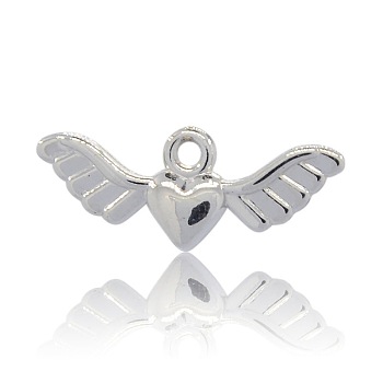 CCB Plastic Pendants, Heart with Wings, Platinum, 11x28x4mm, Hole: 2mm