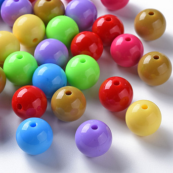 Opaque Acrylic Beads, Round, Mixed Color, 16x15mm, Hole: 2.8mm