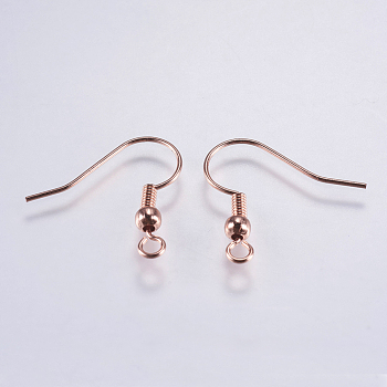 Brass Earring Hooks, Ear Wire, with Horizontal Loop, Long-Lasting Plated, Lead Free & Cadmium Free, Rose Gold, 18.5x18x3mm, Hole: 1.5mm, 20 Gauge, Pin: 0.8mm