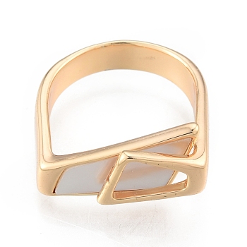 Natural Shell Trapezoid Open Cuff Ring, Brass Jewelry for Women, Cadmium Free & Nickel Free & Lead Free, Real 18K Gold Plated, US Size 5(15.7mm)