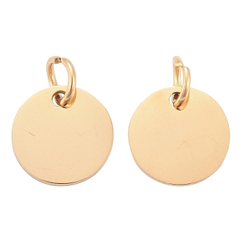 201 Stainless Steel Pendants, Manual Polishing, Flat Round, Stamping Blank Tag, Golden, 10x1mm, Hole: 3.5mm