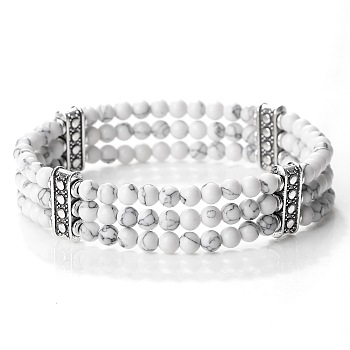 Round Natural Howlite & Alloy Multi-Strand Beaded Stretch Bracelets for Women Men