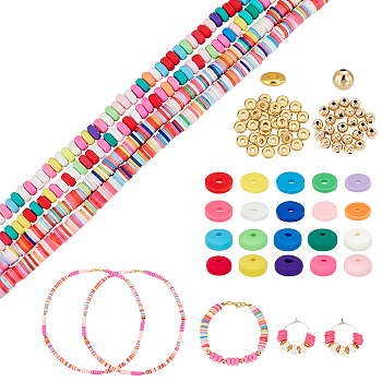 PandaHall Elite Flat Round Handmade Polymer Clay Beads, Disc Heishi Beads for Hawaiian Earring Bracelet Necklace Jewelry Making, Mixed Color, 6x1mm, Hole: 2mm, about 380~400pcs/strand, 17.7 inch