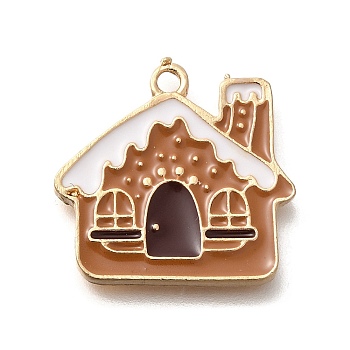 Christmas Theme Alloy Enamel Pendants, Light Gold, House, 20.5x21x1.5mm, Hole: 1.6mm