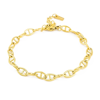 Ion Plating(IP) 304 Stainless Steel Mariner Link Chain Bracelets for Women, Real 14K Gold Plated, 6-5/8 inch(16.7cm)