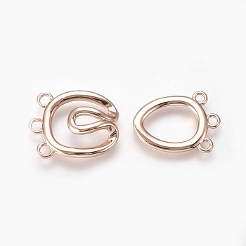 Brass Hook Clasps, 3-Strand, 6-Hole, Real Rose Gold Plated, 36mm, Hole: 1.8~2mm