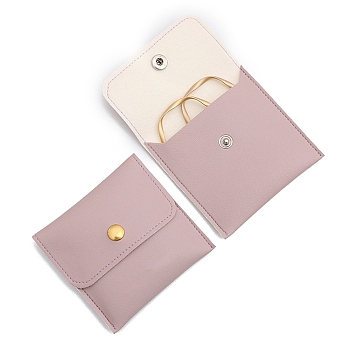 PU Leather Jewelry Pouches, Jewelry Gift Bags with Snap Button, for Ring Necklace Earring Bracelet, Square, Thistle, 8x8cm