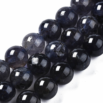 Natural Iolite/Cordierite/Dichroite Beads Strands, Round, 8mm, Hole: 1mm, about 46pcs/strand, 15.35 inch(39cm)