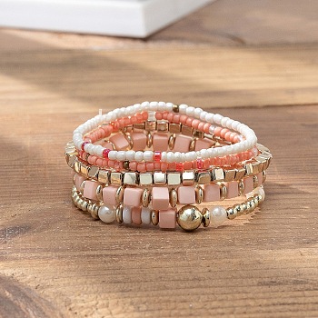 Bohemian Vacation Style Glass Beaded Stackable Stretch Bracelets Set for Women