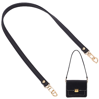 PU Leather Bag Straps, Wide Bag Handles, with Zinc Alloy Swivel Clasp & D-rings, Purse Making Accessories, Black, 63.5cm