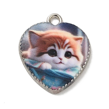 Alloy Pendant, Heart with Cat, Platinum, Chocolate, 21x18x2.5mm, Hole: 2mm