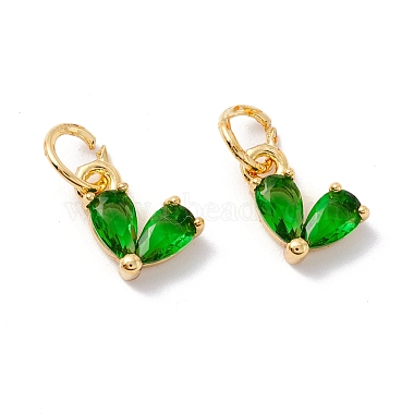 Real 18K Gold Plated Green Heart Brass+Cubic Zirconia+Enamel Charms