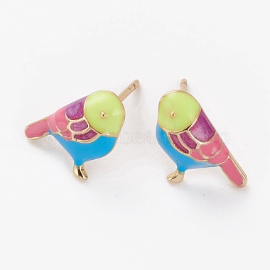 Colorful Bird Brass Stud Earrings
