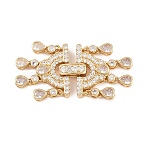Brass Micro Pave Clear Cubic Zirconia Fold Over Clasps, Teardrop, Golden, 42.5x19.5x5mm(KK-C075-45G)